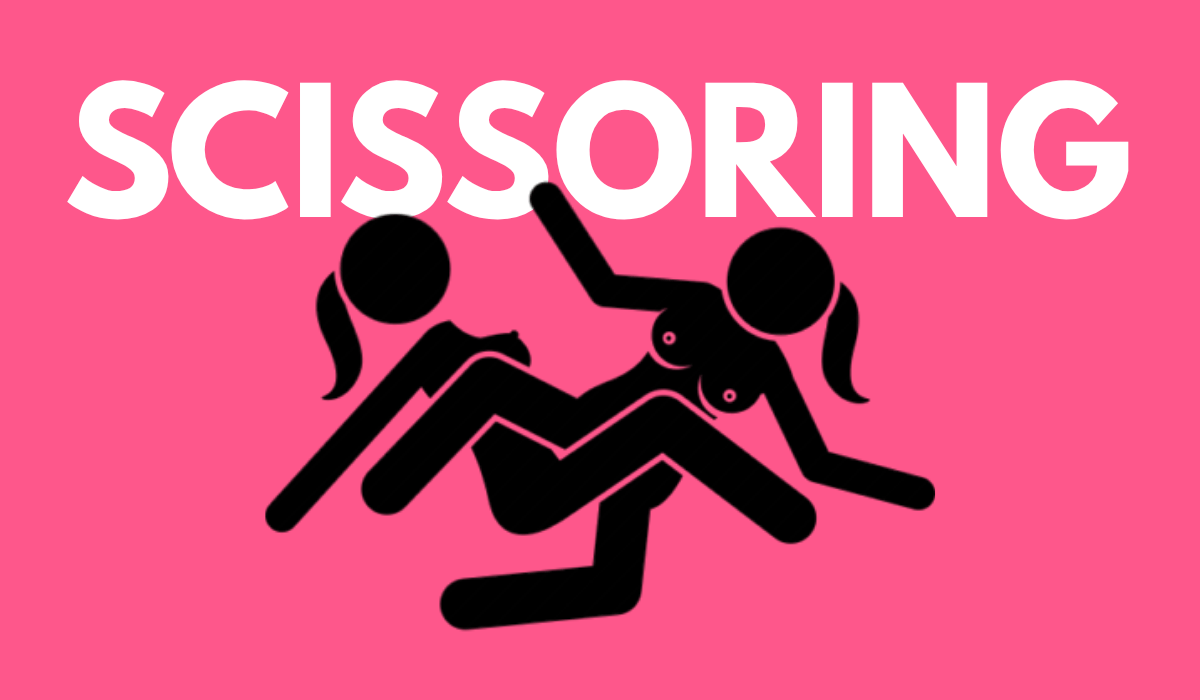 Illustration of lesbian scissoring position with bold pink background