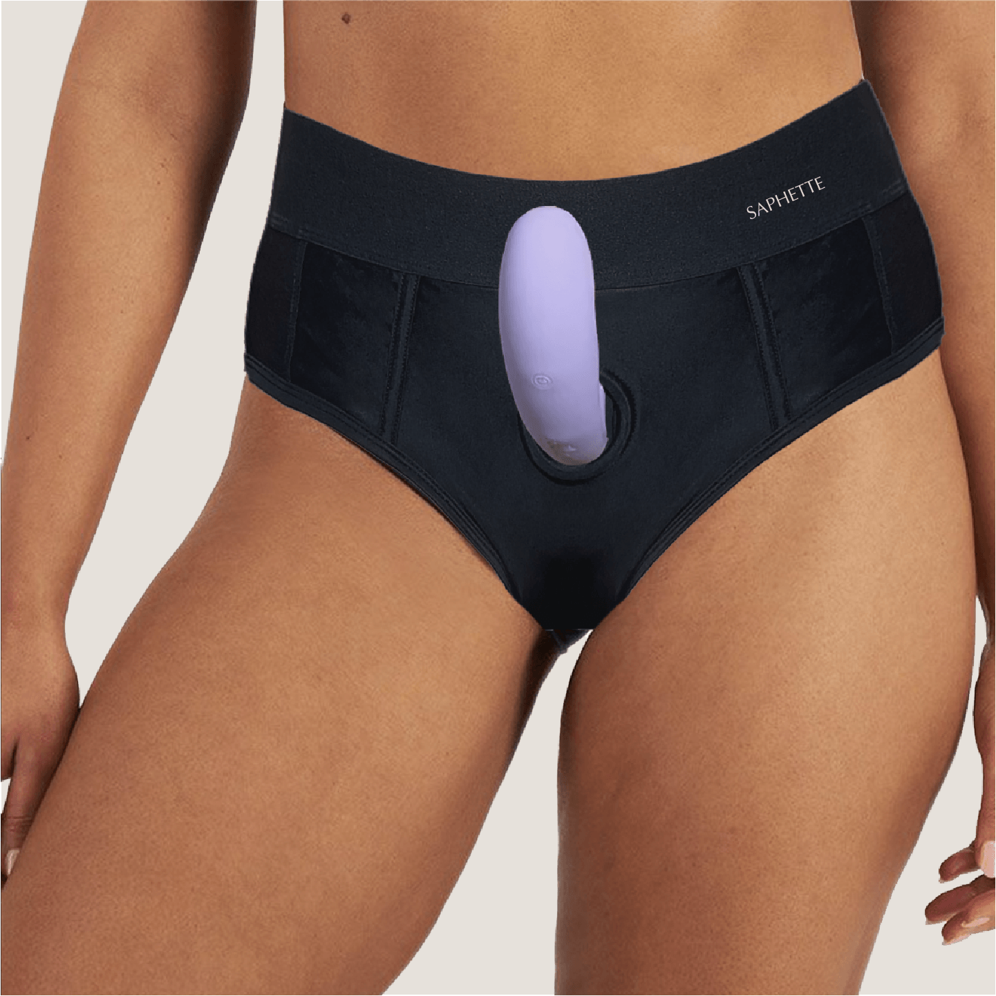 Duopeak AI Vibrator + Aura Strap-On Harness – Soft, Stretchable Black Bundle - SAPHETTE