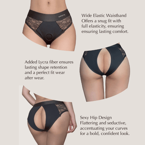 Nocturne Lace Adjustable Harness Brief – Lesbian BDSM Strap-On Play or Pegging| Saphette - SAPHETTE