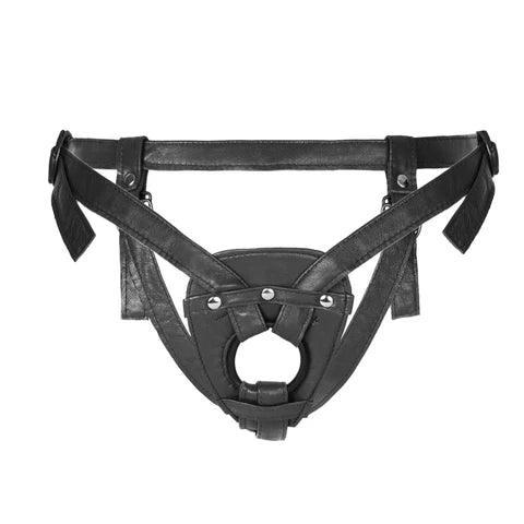 Duopeak + Leather 2-Strap On Dildo Harness - SAPHETTE